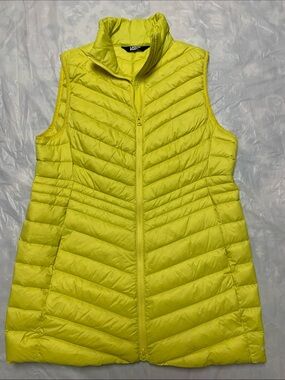 Lands End Down Filled Long Line Yellow Packable Zip Up Vest Size Medium